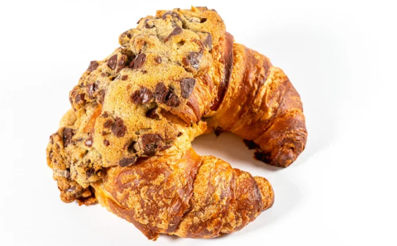 Chocolate croissant on a white background