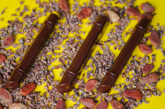Chocolate bars on a yellow background
